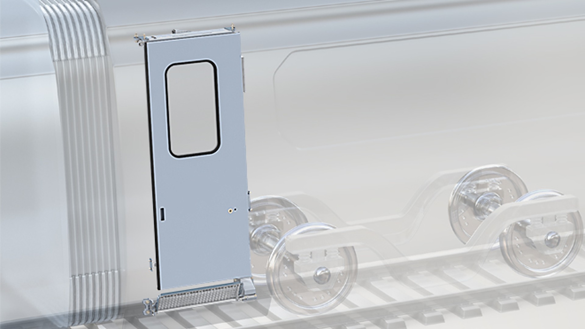 Train door mechanism with transparent train car