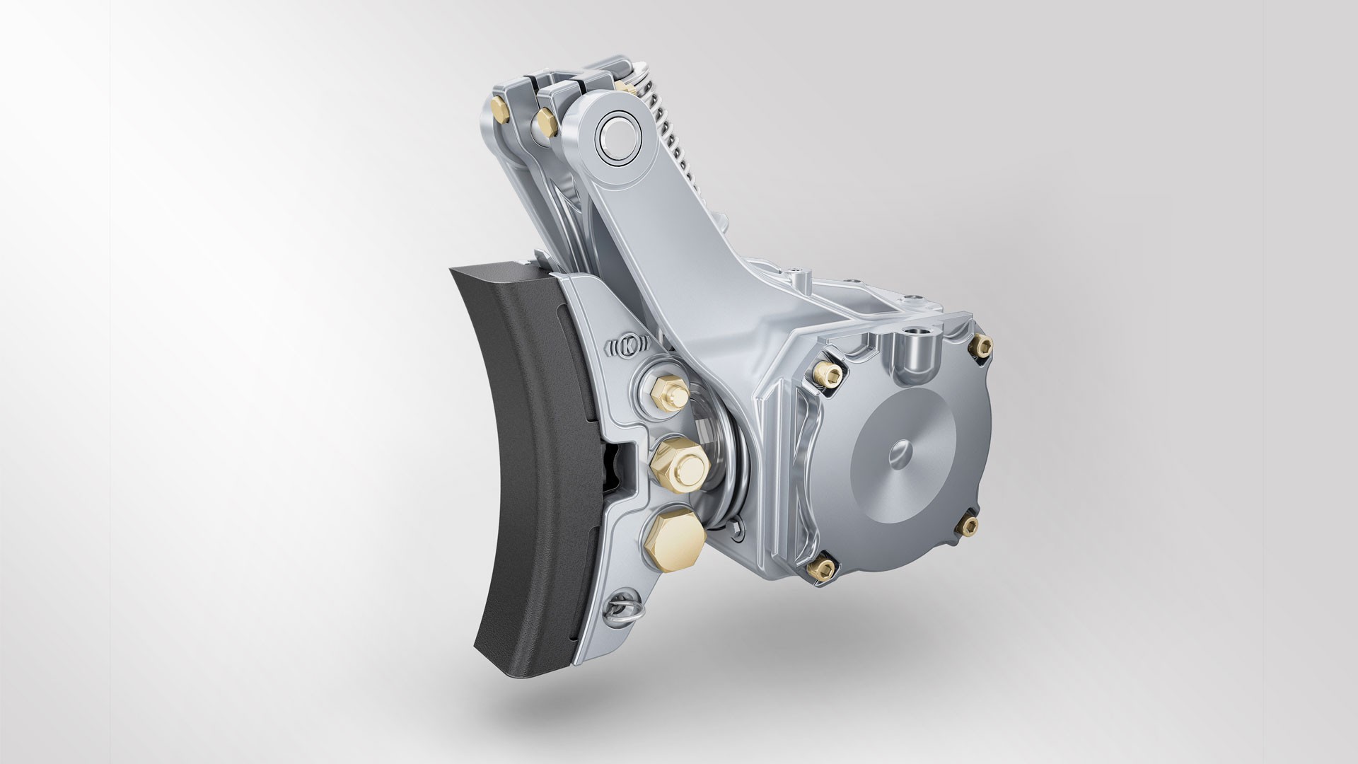 Automotive brake system component, silver and black.